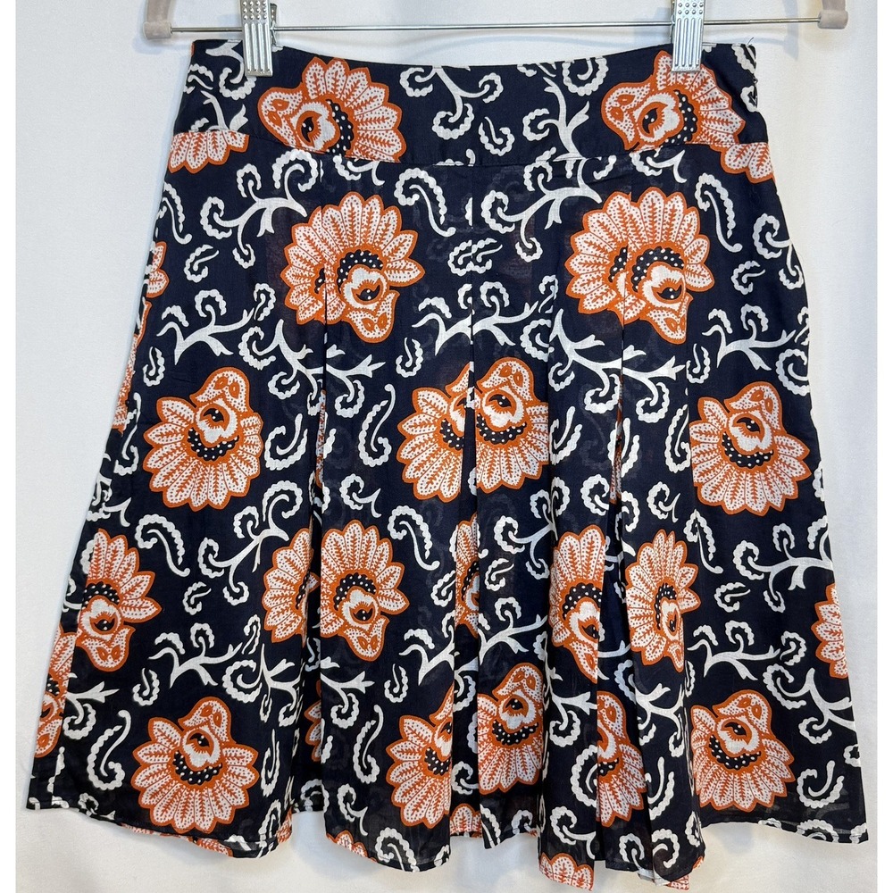 Petites 2P Navy Floral Print Pleated A-Line Midi Skirt Side Zip